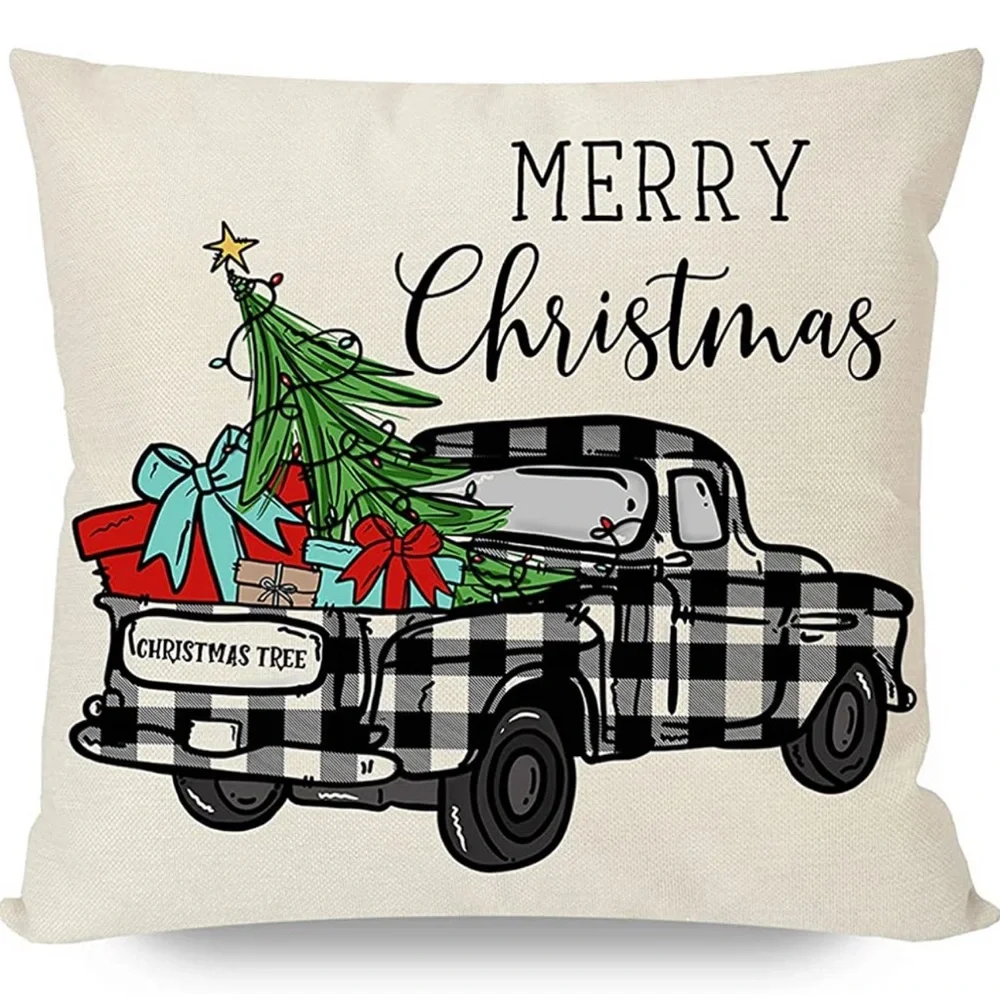 Black Buffalo Plaid Check Christmas PILLOW COVERS 18x18 Set of 4 for Home